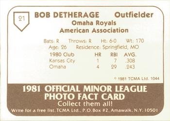 1981 TCMA Omaha Royals #21 Bob Detherage Back