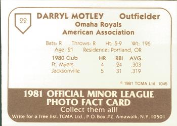 1981 TCMA Omaha Royals #22 Darryl Motley Back