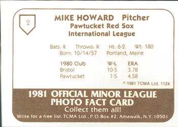 1981 TCMA Pawtucket Red Sox #2 Mike Howard Back