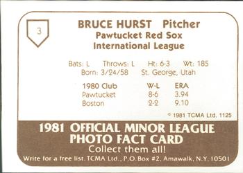 1981 TCMA Pawtucket Red Sox #3 Bruce Hurst Back