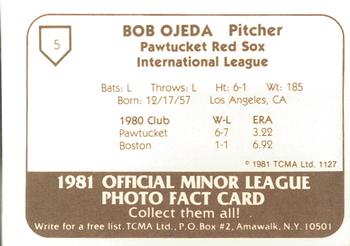 1981 TCMA Pawtucket Red Sox #5 Bob Ojeda Back