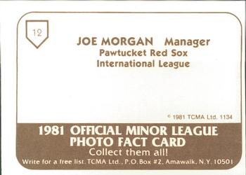 1981 TCMA Pawtucket Red Sox #12 Joe Morgan Back