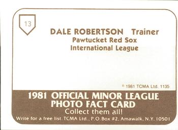 1981 TCMA Pawtucket Red Sox #13 Dale Robertson Back
