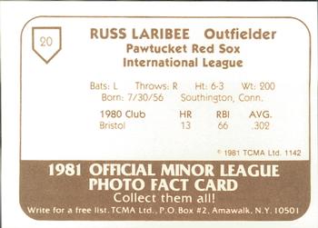 1981 TCMA Pawtucket Red Sox #20 Russ Laribee Back