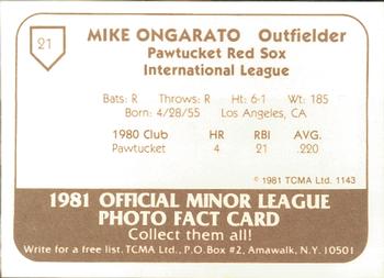 1981 TCMA Pawtucket Red Sox #21 Mike Ongarato Back