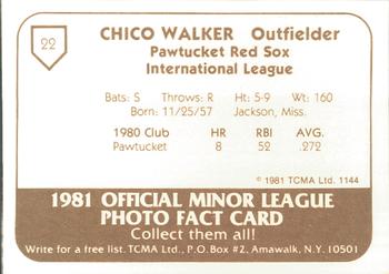 1981 TCMA Pawtucket Red Sox #22 Chico Walker Back