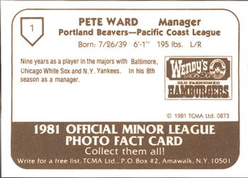 1981 TCMA Portland Beavers #1 Pete Ward Back