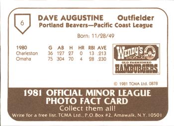 1981 TCMA Portland Beavers #6 Dave Augustine Back