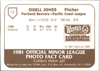1981 TCMA Portland Beavers #13 Odell Jones Back