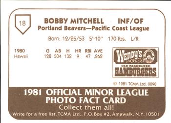 1981 TCMA Portland Beavers #18 Bobby Mitchell Back