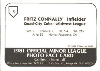 1981 TCMA Quad City Cubs #5 Fritz Connally Back