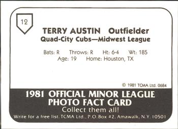 1981 TCMA Quad City Cubs #12 Terry Austin Back