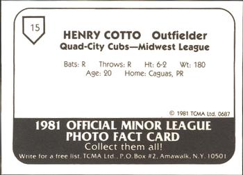 1981 TCMA Quad City Cubs #15 Henry Cotto Back