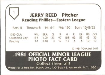 1981 TCMA Reading Phillies #1 Jerry Reed Back