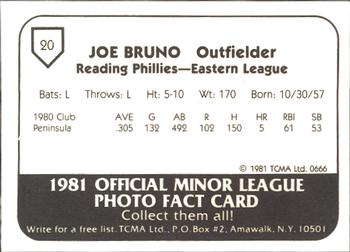 1981 TCMA Reading Phillies #20 Joe Bruno Back