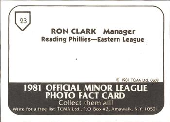 1981 TCMA Reading Phillies #23 Ron Clark Back