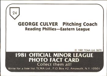 1981 TCMA Reading Phillies #24 George Culver Back