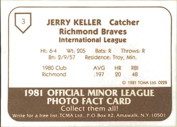 1981 TCMA Richmond Braves #3 Jerry Keller Back