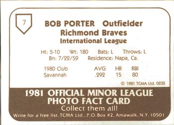 1981 TCMA Richmond Braves #7 Bob Porter Back