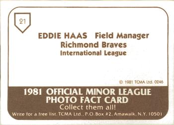1981 TCMA Richmond Braves #21 Eddie Haas Back