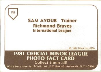 1981 TCMA Richmond Braves #25 Sam Ayoub Back