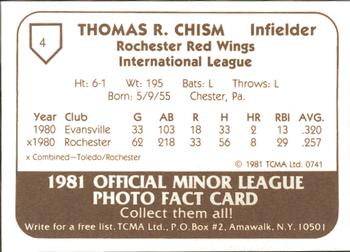 1981 TCMA Rochester Red Wings #4 Tom Chism Back