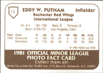 1981 TCMA Rochester Red Wings #13 Ed Putman Back
