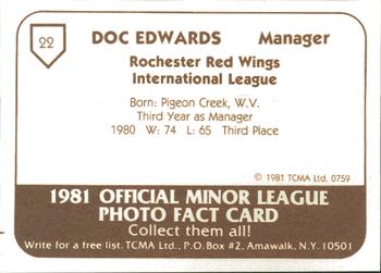 1981 TCMA Rochester Red Wings #22 Doc Edwards Back