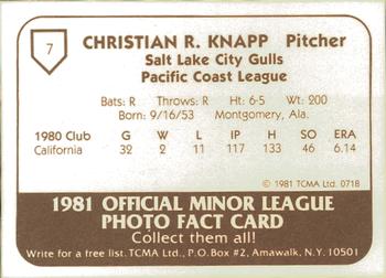 1981 TCMA Salt Lake City Gulls #7 Christian Knapp Back