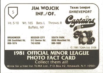 1981 TCMA Shreveport Captains #5 Jim Wojcik Back