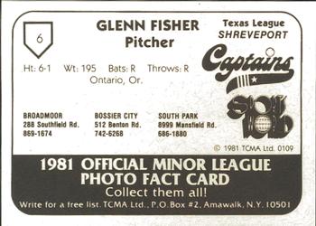 1981 TCMA Shreveport Captains #6 Glenn Fisher Back