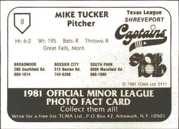 1981 TCMA Shreveport Captains #8 Mike Tucker Back