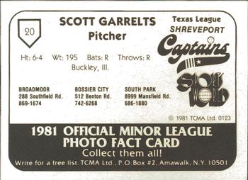 1981 TCMA Shreveport Captains #20 Scott Garrelts Back