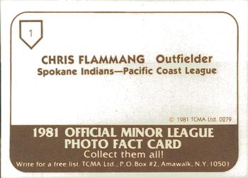1981 TCMA Spokane Indians #1 Chris Flammang Back