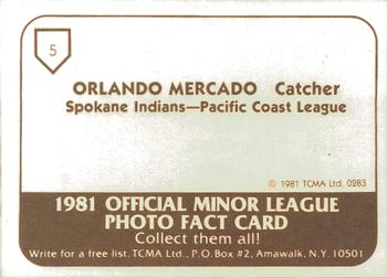 1981 TCMA Spokane Indians #5 Orlando Mercado Back