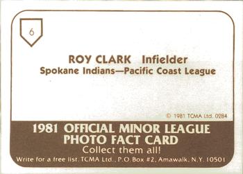 1981 TCMA Spokane Indians #6 Roy Clark Back