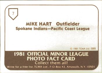 1981 TCMA Spokane Indians #7 Mike Hart Back