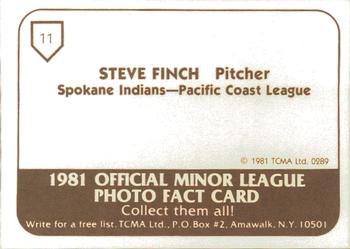 1981 TCMA Spokane Indians #11 Steve Finch Back