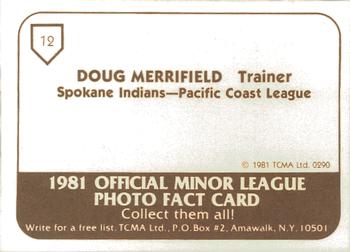 1981 TCMA Spokane Indians #12 Doug Merrifield Back