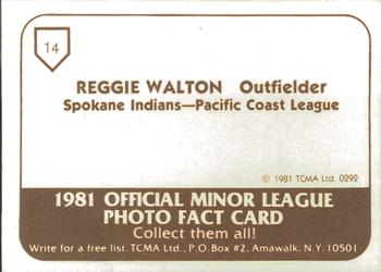 1981 TCMA Spokane Indians #14 Reggie Walton Back
