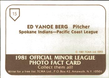 1981 TCMA Spokane Indians #15 Ed Vande Berg Back
