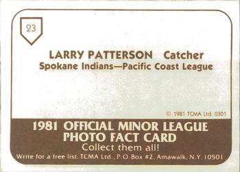 1981 TCMA Spokane Indians #23 Larry Patterson Back