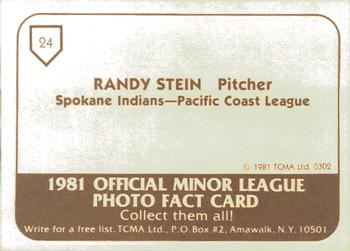 1981 TCMA Spokane Indians #24 Randy Stein Back