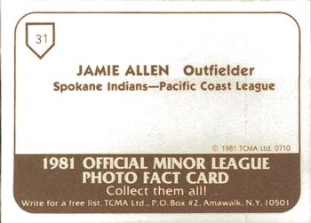 1981 TCMA Spokane Indians #31 Jamie Allen Back