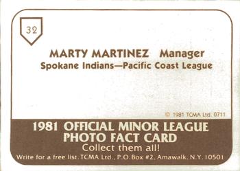 1981 TCMA Spokane Indians #32 Marty Martinez Back