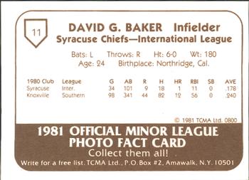 1981 TCMA Syracuse Chiefs #11 Dave Baker Back