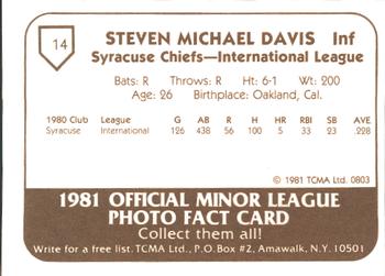 1981 TCMA Syracuse Chiefs #14 Steve Davis Back