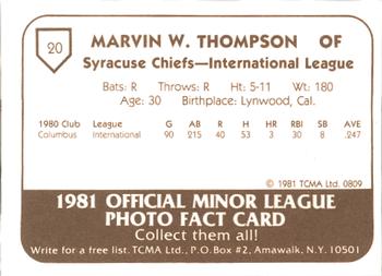 1981 TCMA Syracuse Chiefs #20 Marv Thompson Back