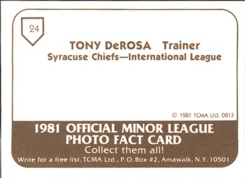 1981 TCMA Syracuse Chiefs #24 Tony DeRosa Back