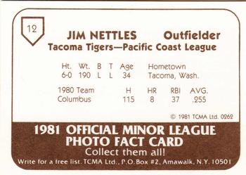1981 TCMA Tacoma Tigers #12 Jim Nettles Back